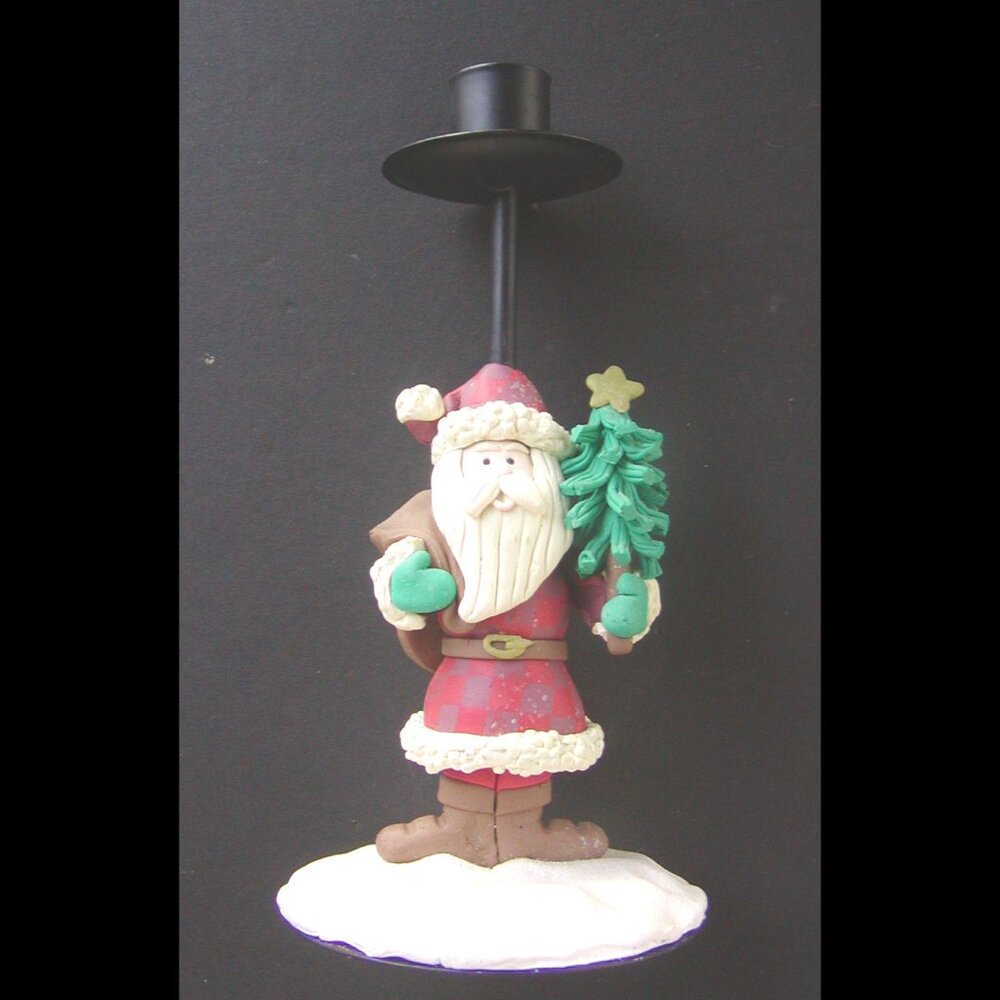 Whimsical Christmas Festive Santa Claus Taper Candle Holder Decor 7" Tall